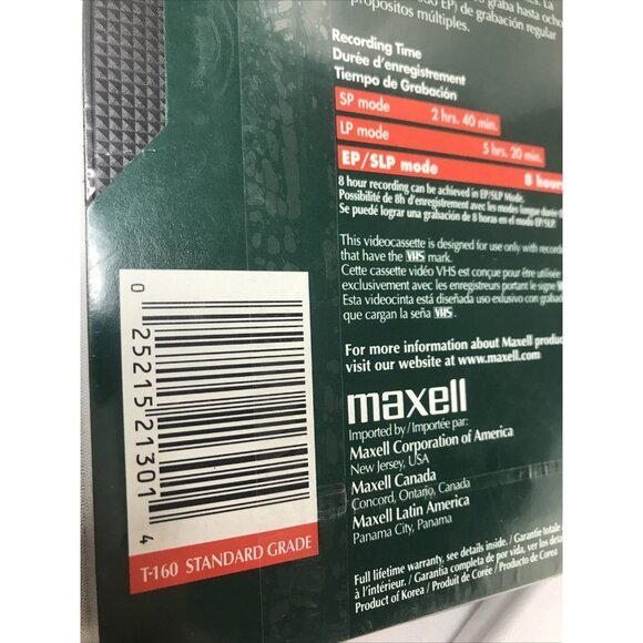 Maxell Standard Grade VHS Video Cassette Blank Tapes T-160 in EP Mode 8 Hour - Picture 3 of 10